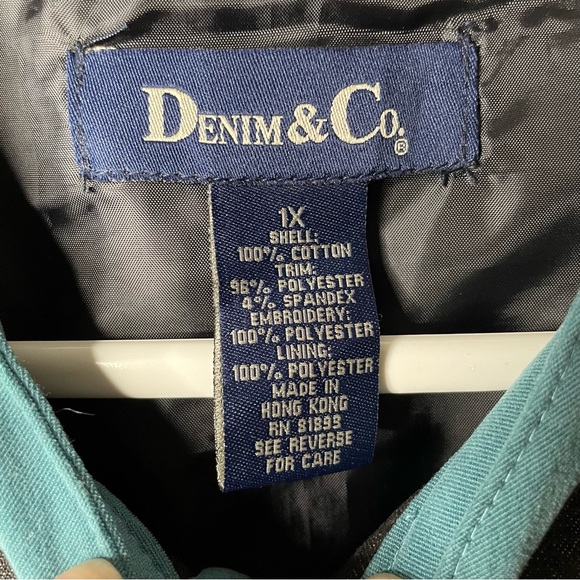 Denim & Co Chambray Embroidered Shirt Jacket Black Jean Shacket Women Size 1X - Picture 4 of 13